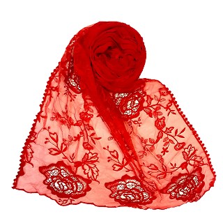 Designer half net hijab - Red